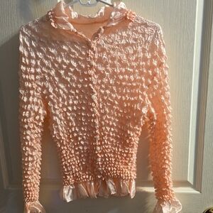 Peach Textured Button-Up Blouse